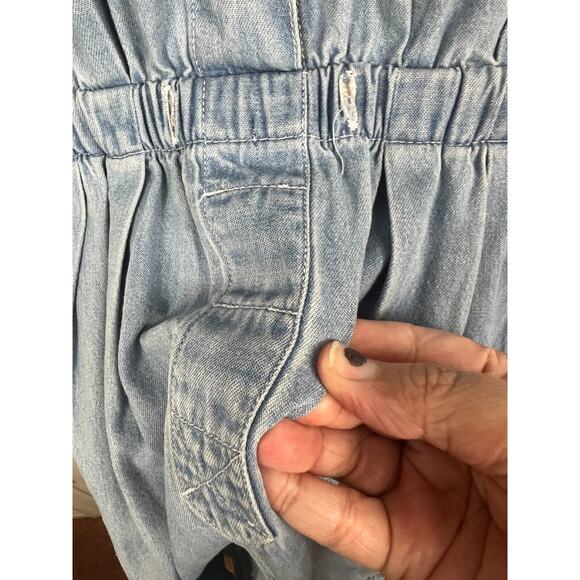 Denim Jean Romper One Piece Shorts 80s Vintage Medium Elastic Waist short sleeve - Picture 6 of 6